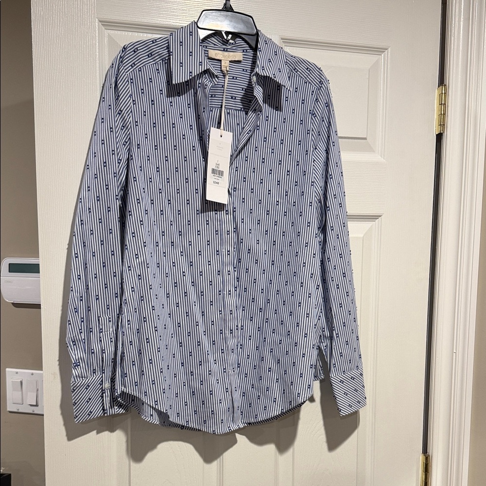 Women’s Blue Striped Patterned Button Down Shirt